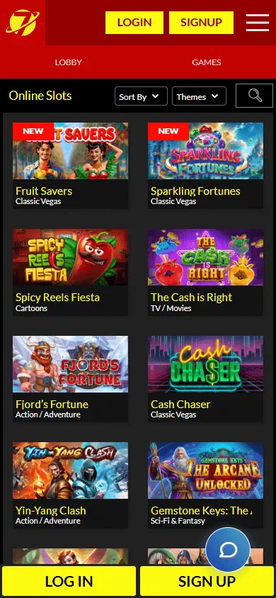 Planet 7 Oz Casino mobile games page