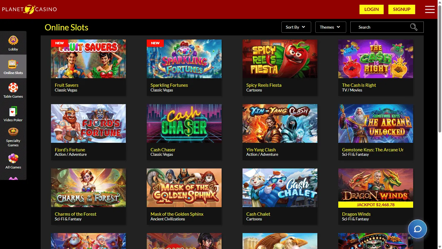 Planet 7 Oz Casino desktop games page